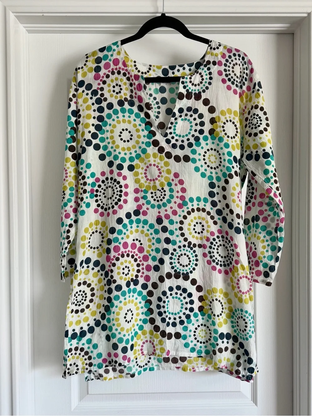 💠 Linen Dot-Print Swim Cover-Up Multicolor Tunic Size L
